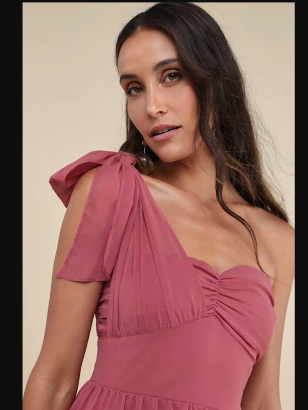 Lulu's Elevated Vision One-Shoulder Tiered Maxi Dress in Dusty Rose - Picture 3 of 8